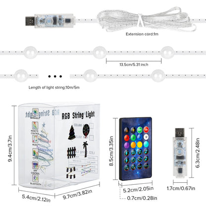 USB Christmas Lights String 5m 10m Bluetooth Music APP Remote DC5V WS2812B Party Wedding Garden Backyard Star Rugby Strawberries
