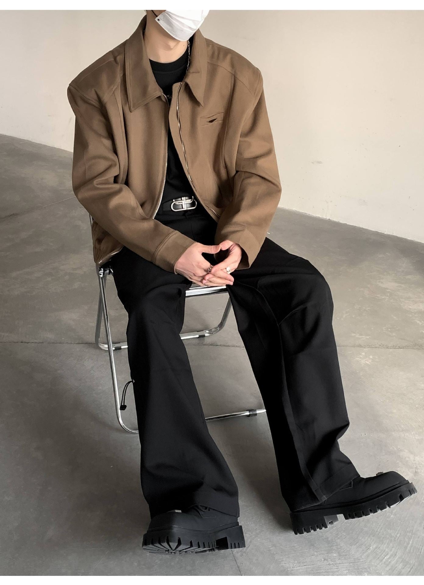 Short Jacket Men's Autumn Winter Handsome American Shoulder Pad Coat High-end Lapel Baseball Uniform