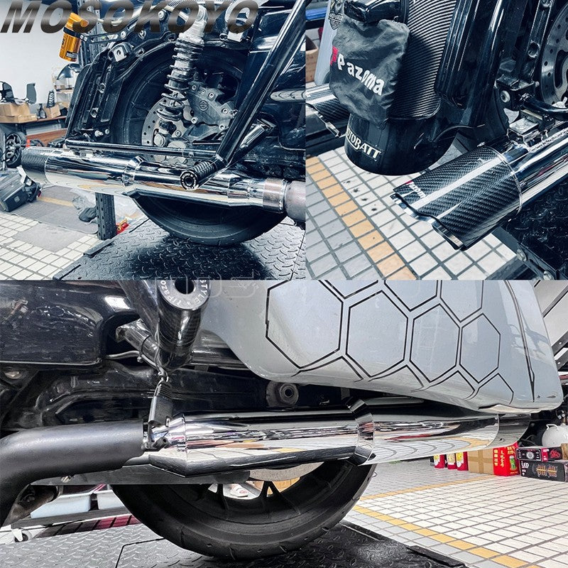 Exhaust System Slip-On Motorcycle Muffler Exhaust Pipe Carbon Fiber For Harley Touring Electra Road Street Glide Road King 17-up
