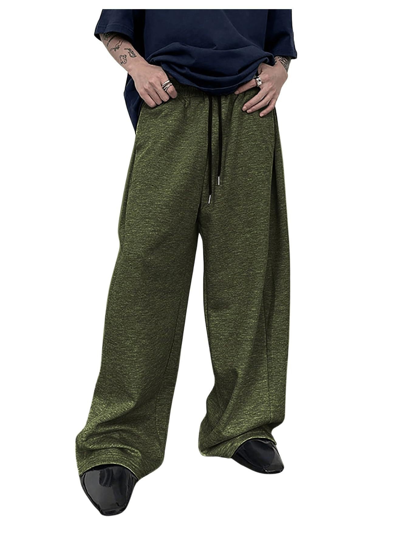 25 European and American men's waist trousers waist drawstring straight wide-leg loose trousers sports trousers pocket men pants