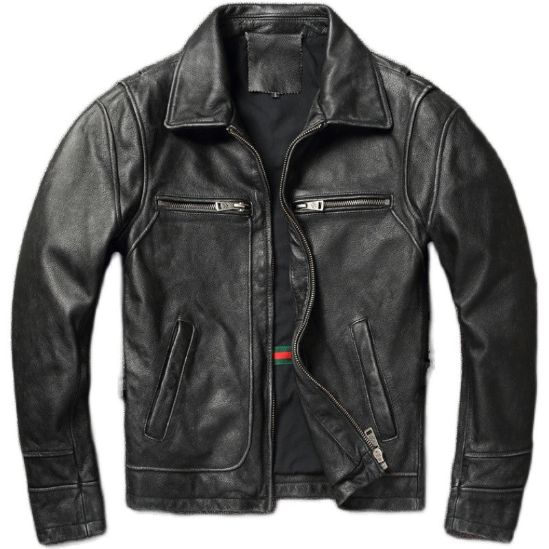 2025 Retro Style 100% Top Layer Cowhide Oversized Leather Jacket Color is made of Old Motorcycle Riding Clothes.