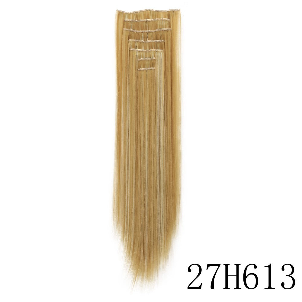 LANSA 7Clips Aplique de Cabelo Sintético Liso Comprido de Encaixe Extensões de Cabelo de Encaixe Cheveux Clipe Fibra Natural de Alta Temperatura Preto Marrom Peça de Cabelo