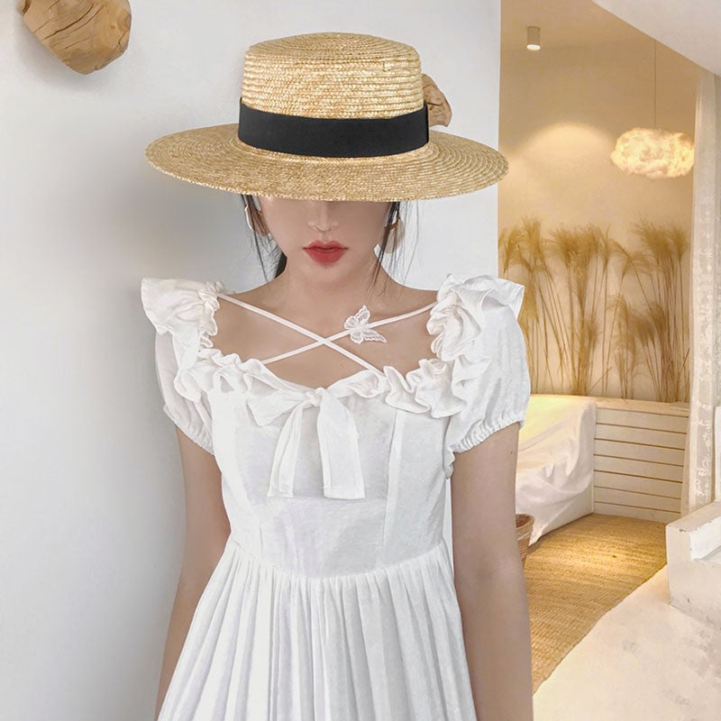 Chapéu de sol feminino de verão com aba larga, Fedora, palha de trigo natural, chapéu de praia, chapéu de sol feminino de ráfia, Panamá Jazz