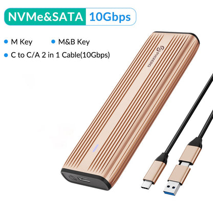 PHIXERO M.2 NVMe SATA SSD Enclosure Duplo Protocolo NVMe para Adaptador USB 10Gbps USB 3.1 Gen2 USB C Case Externo Liga de Alumínio