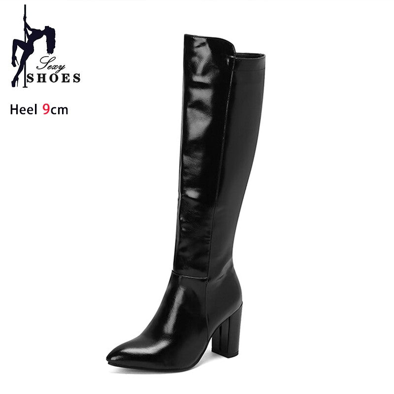 Fashion Women's Knee-High Boots 2024 Winter Warm Shoes Female Pointy Party Office High Heels Outdoors Long Boots Size 44 45 46