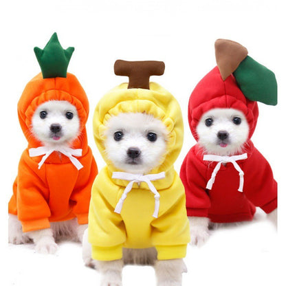 Roupas para Pets Cachorros Moletom com Capuz Fruta Casaco Quente Gato Suéter Fantasia de Inverno para Filhotes Cães de Pequeno Médio Grande Porte e Gatos