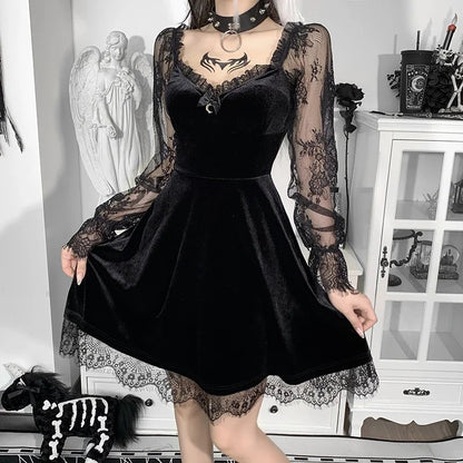 Dark Halloween Lace Dress Punk Trend Sexy Evening Dress Suspender Skirt For Women