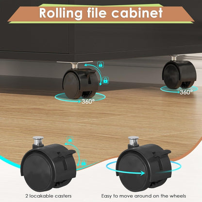 Wood Lateral File Cabinet with Lock,Lockable Rolling Filing Cabinet with Adjustable Storage Shelves,Printer Stand Office Storage