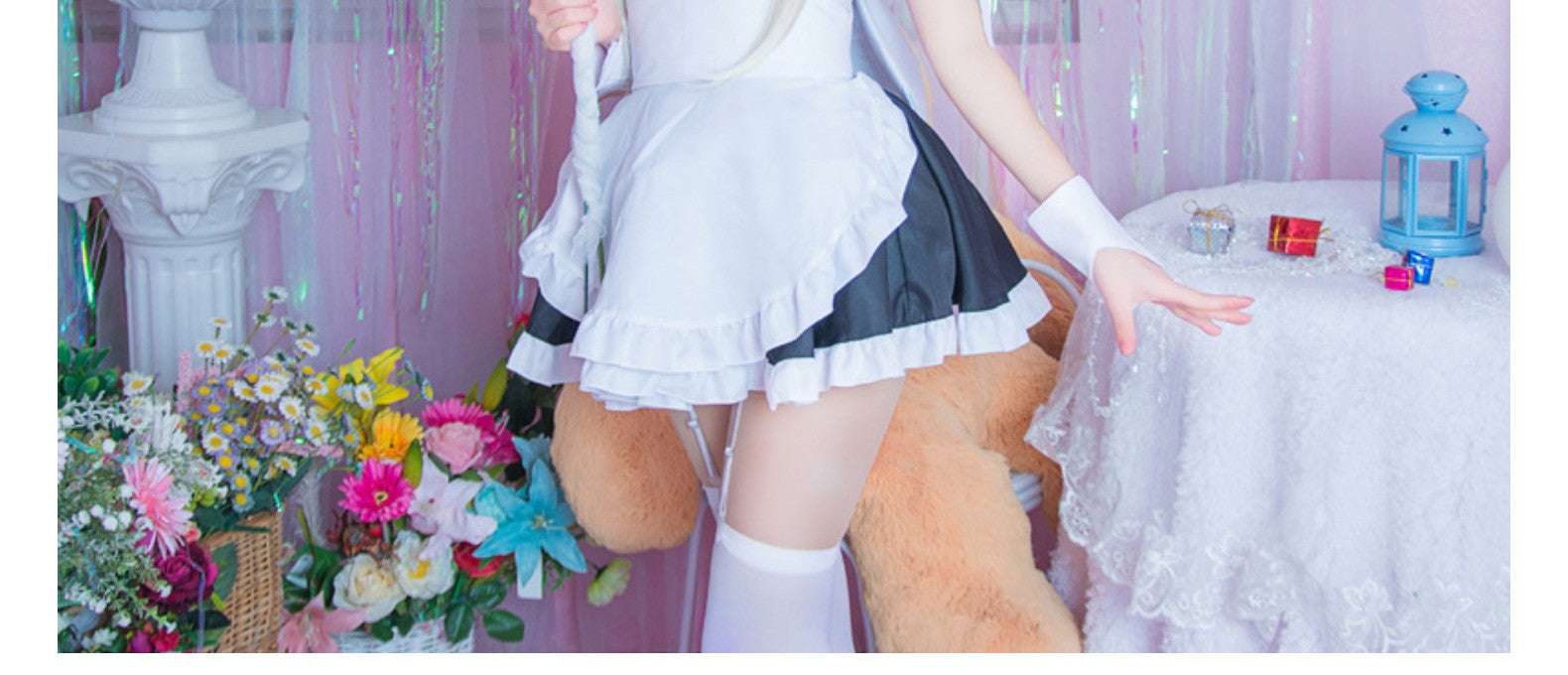 Cute Japanese Maid Outfit Sweet Lolita Cosplay Costume Black White Uniform Full Set Gothic Lace Party Halloween Stage Wear