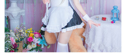 Cute Japanese Maid Outfit Sweet Lolita Cosplay Costume Black White Uniform Full Set Gothic Lace Party Halloween Stage Wear