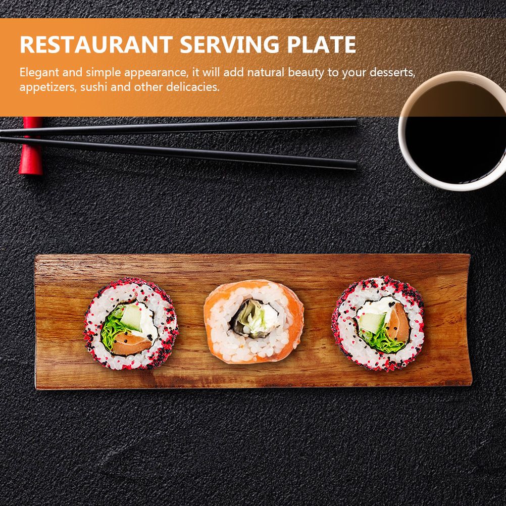 2pçs Banco de Sushi de Madeira Bandeja de Sushi Prato de Servir Resistente ao Desgaste Bandeja de Sobremesa Tábua de Aperitivos Barco de Exibição de Sashimi para Casa
