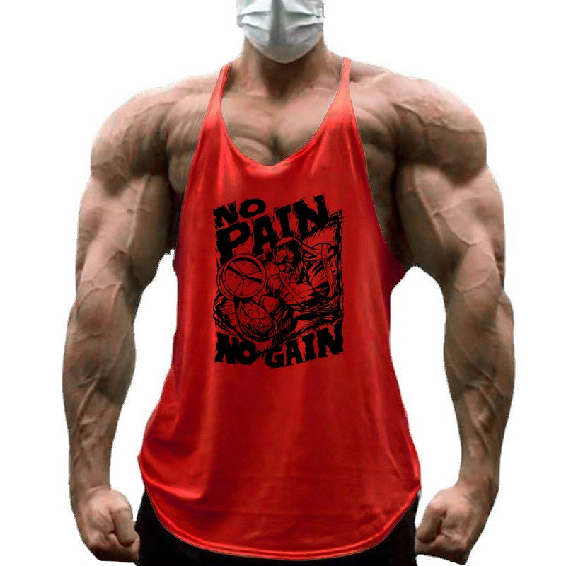 NO PAIN NO GAIN Print Gym Fitness T-Shirt Mens Bodybuilding Sport Sleeveless Vests Cotton Breathable Y-back Suspenders Tank Tops