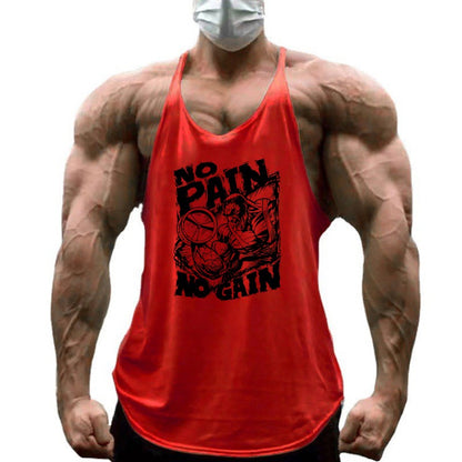NO PAIN NO GAIN Print Gym Fitness T-Shirt Mens Bodybuilding Sport Sleeveless Vests Cotton Breathable Y-back Suspenders Tank Tops