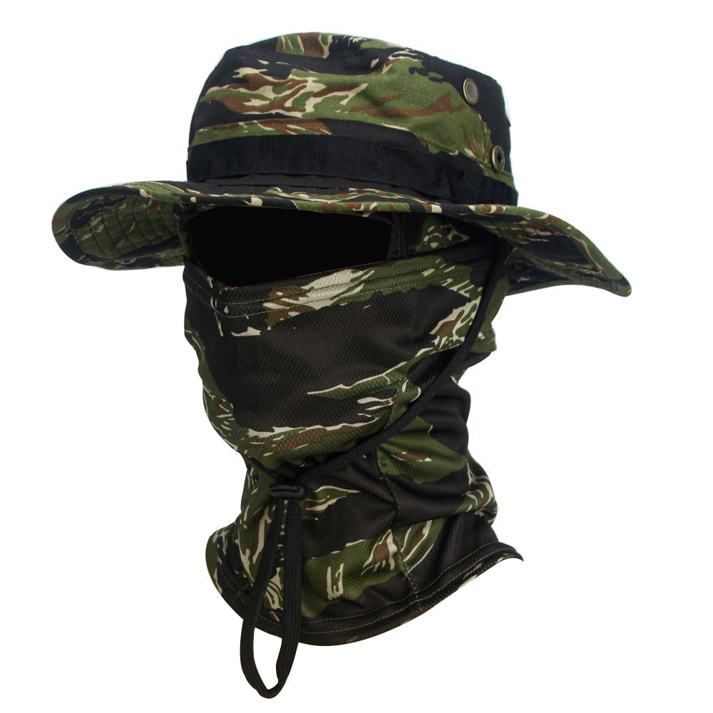 Conjunto 2 Peças Balaclava Chapéu de Aba Larga Conjunto Misto Chapéu Boonie Masculino Proteção Solar Caminhada Acampamento Pesca Chapéu de Sol Pescador