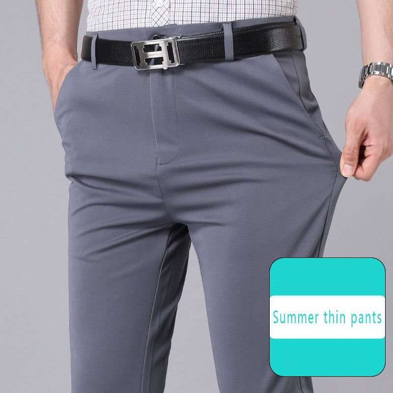 Calça Masculina Elástica Preta Lisa Casual Inteligente Calças Masculinas de Escritório de Secagem Rápida Calças de Terno Nova Primavera Outono Calças Coreanas Retas