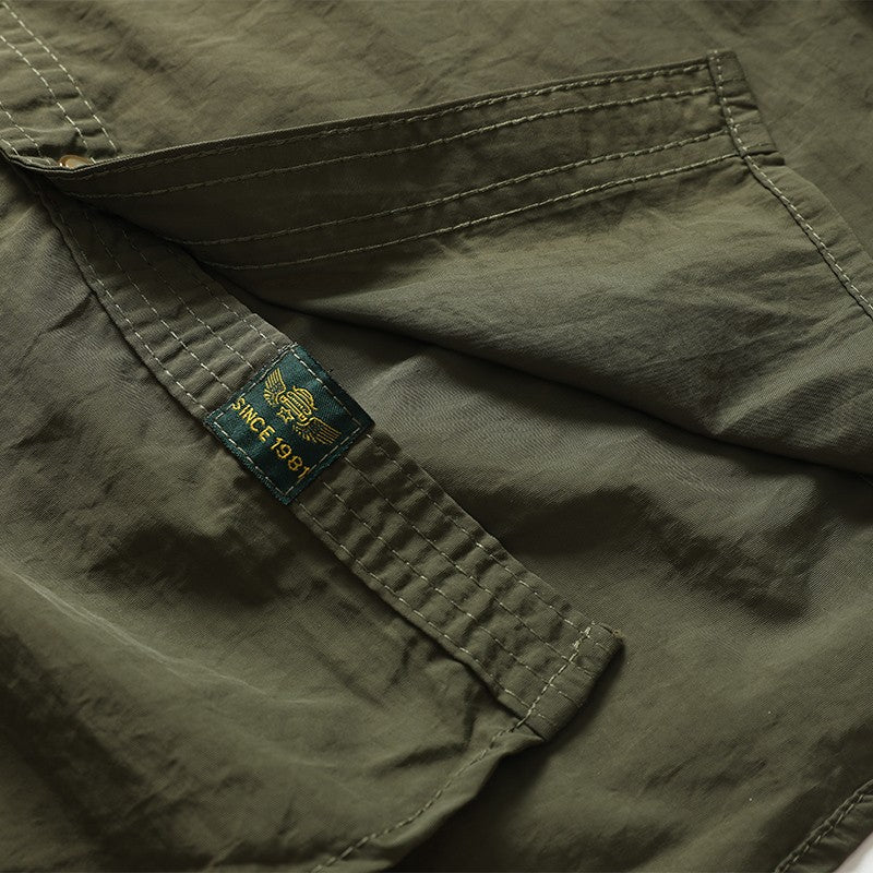 2024 New Summer Cargo Shirt for Men Long Sleeve 2-Pocket Shirts Outdoor Casual Colthing Solid Color Quick-dry Tops Overshirt