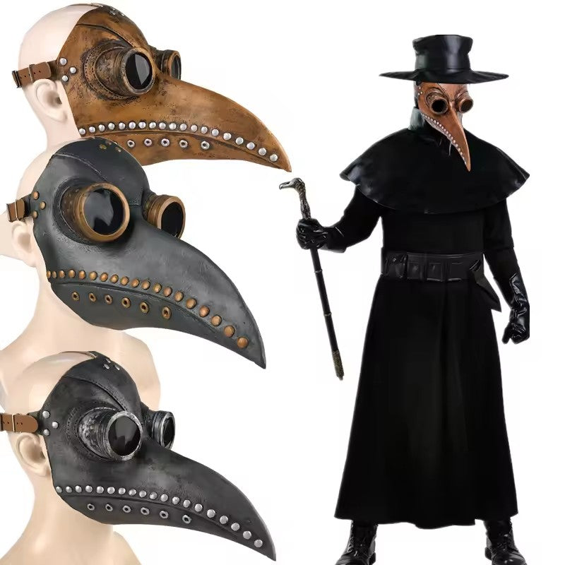 PU Leather Plague Doctor Mask Medieval Steampunk Bird Beak Face Halloween Cosplay Prop Vintage Gothic Costume Wholesale