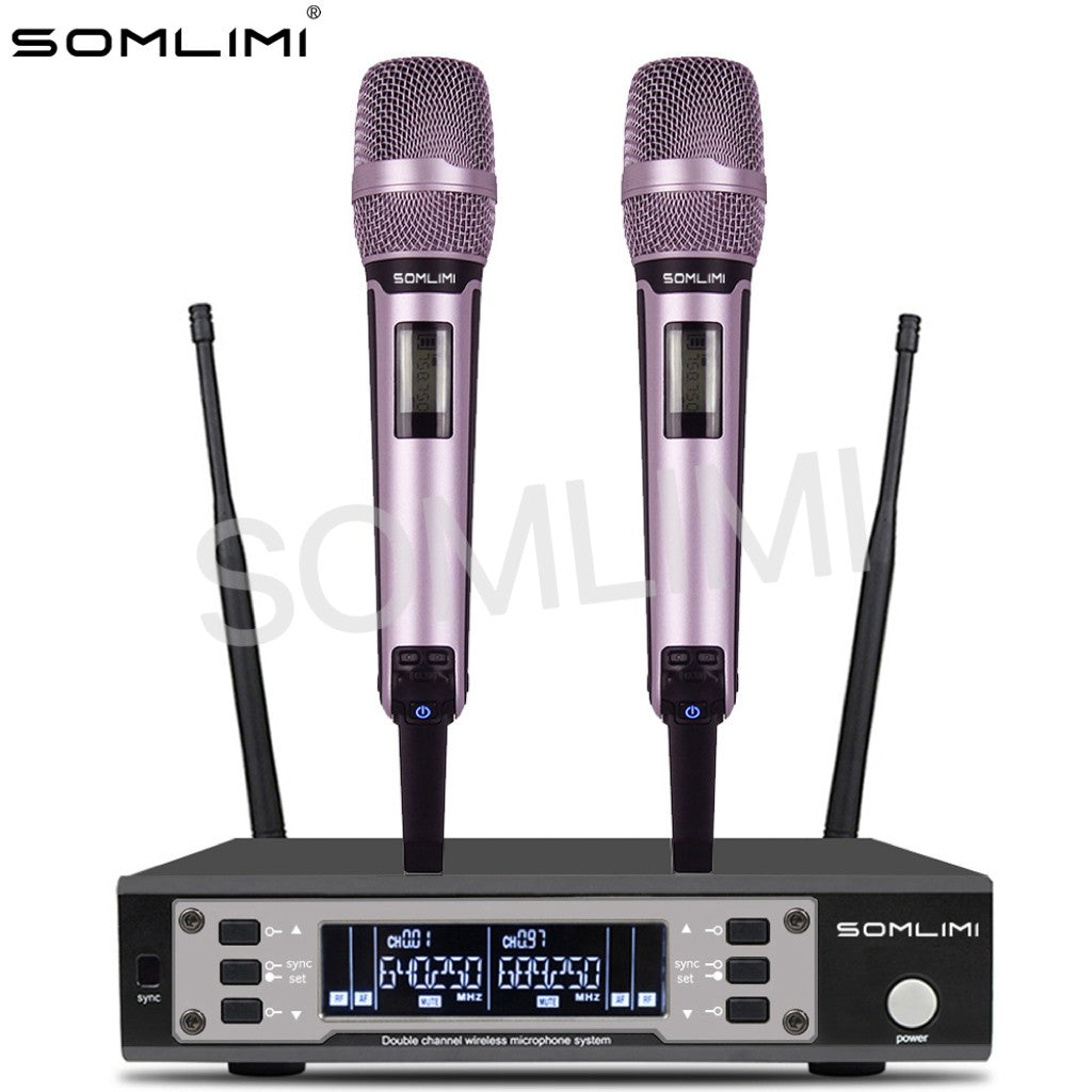 SOMLIMI EW135G4 Sistema de Microfone Sem Fio Duplo UHF Profissional para Palco Desempenho Dinâmico de Longa Distância Metal Portátil