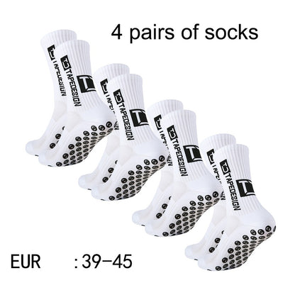 4 pares de meias de futebol coladas TC de cano médio novas para treinamento e competição esportiva, meias antiderrapantes e respiráveis