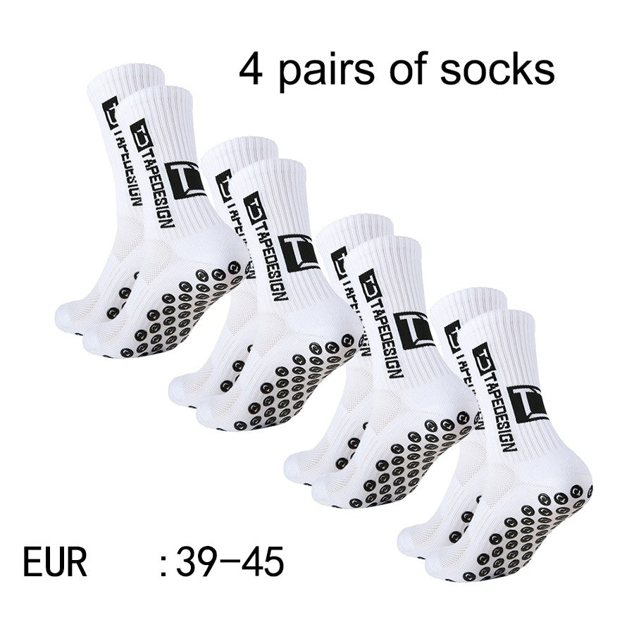 4 pares de meias de futebol coladas TC de cano médio novas para treinamento e competição esportiva, meias antiderrapantes e respiráveis