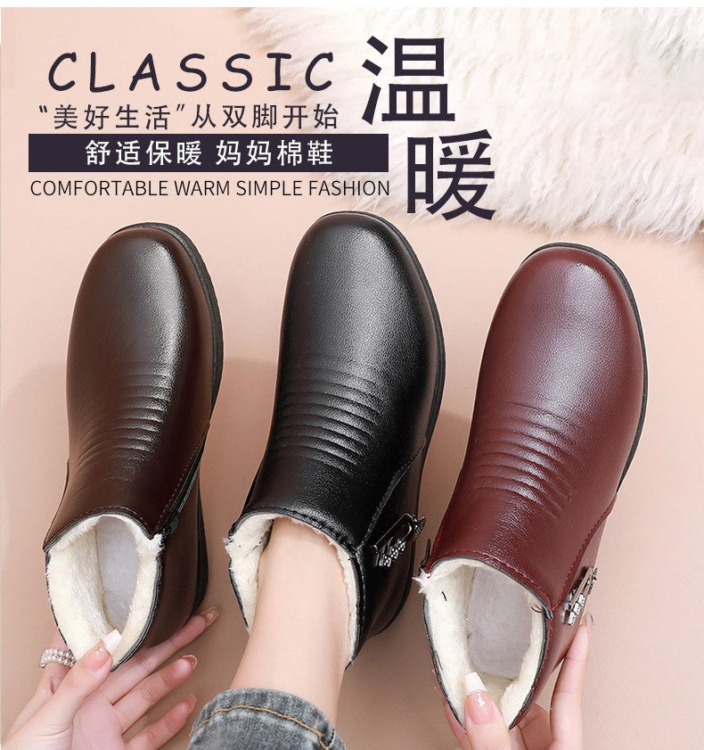 2024 New Women's Real Leather Ankle Boots Thick Bottom Plush Shoes Women Winter Warm Shoes Fashion Cool Footwear Size 35-41