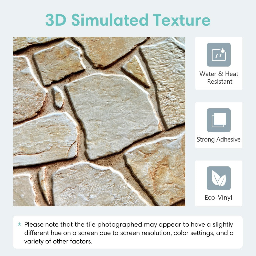 3D Tile Stickers, 3D Faux Stone Textures, Matte, 30cm x 30cm, Water and Mold Resistant, for Living Room, Kitchen Wall Update