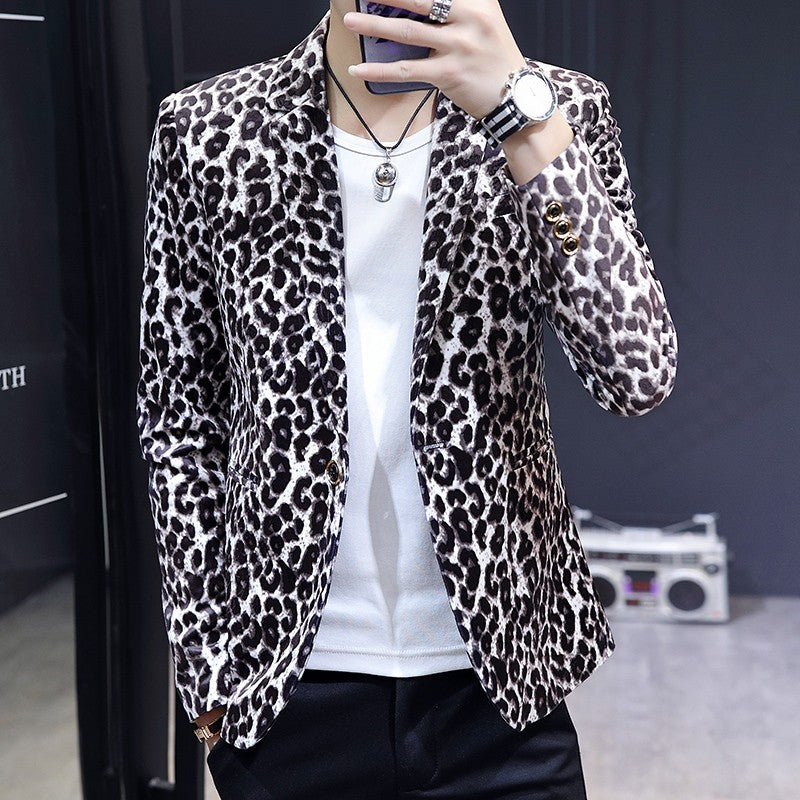 Blazer New Men's Fashion Business Gentleman Wedding British Style Banquet Leopard Print Luxe Handsome Outdoor Casual Blazer