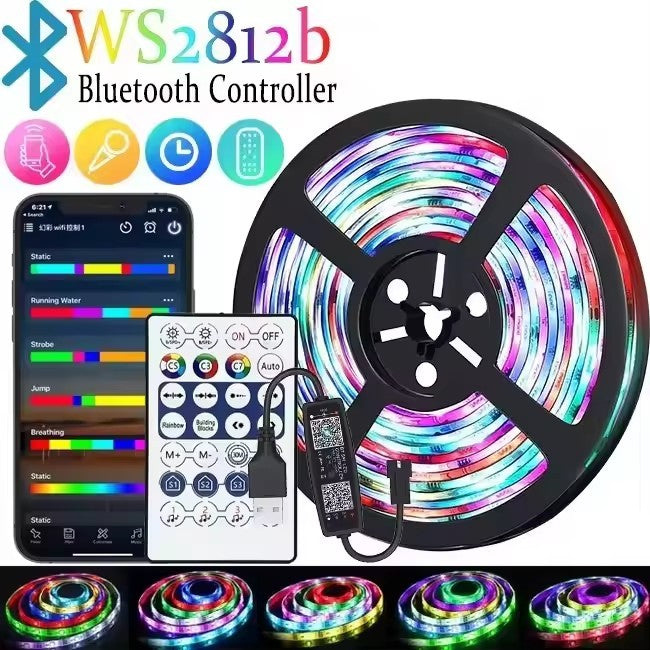 Ws2812B Rgbic Led Strip Light 5V Usb Wall Room Rgb String Tape Remote App Bluetooth Control 1-30M Adressable Ribbon Lamp Diode