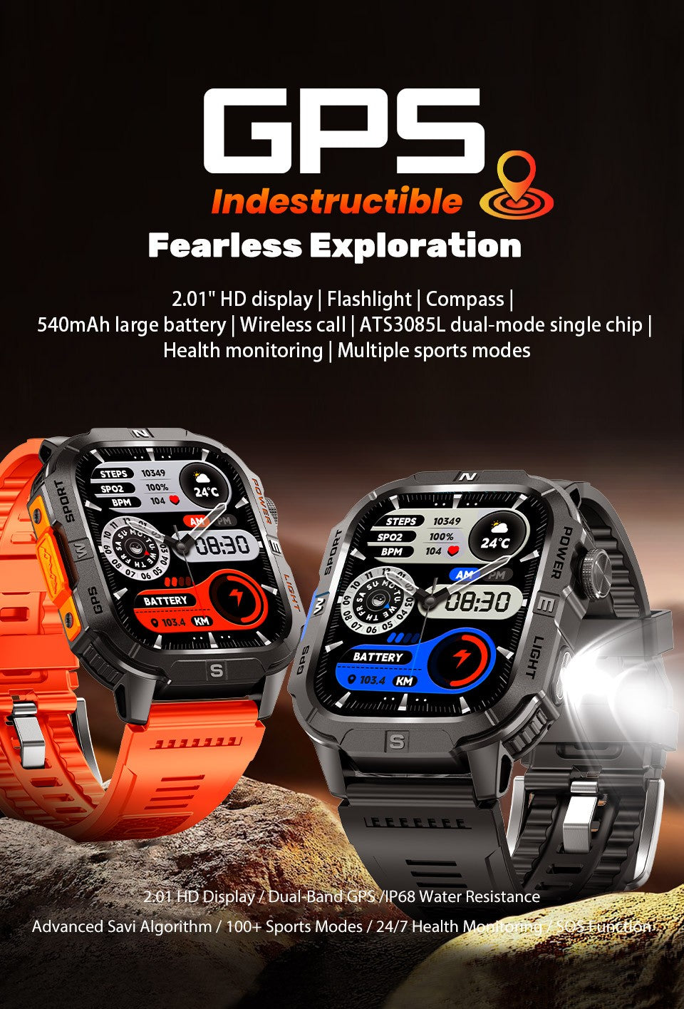 2026New Military Grade GPS Smart Watch Men Built in GPS Compass Altimeter Barometer 3ATM Waterproof 540mAh Sports Bracelet Men