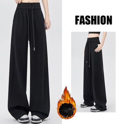 2024 Winter Girls Pants Snow Warm Solid Fleece Sweatpants Lady Korean Style Thicken Thermal High Waisted Straight Leg Trousers