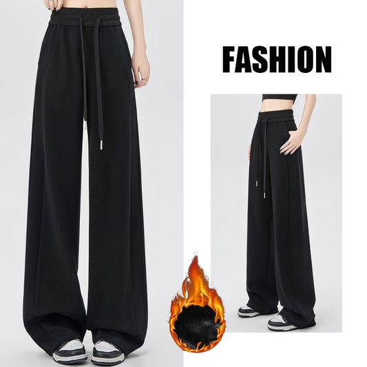 2024 Winter Girls Pants Snow Warm Solid Fleece Sweatpants Lady Korean Style Thicken Thermal High Waisted Straight Leg Trousers