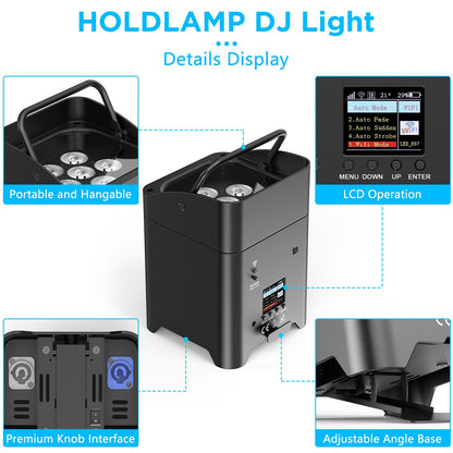 U'King 4PCS 6x18W 6IN1 RGBAW+UV Par Light with Bag DMX Remote Control WiFi Par Light Wireless LED Stage Light for DJ Bar Party