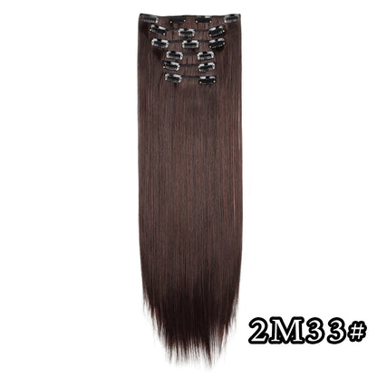 Apliques de Cabelo Natural de 24 Polegadas Cabelo Sintético para Mulheres Kit de Fios de Cabelo 16 Tic-Tacs em 6 Peças Apliques Mechas de Cabelo