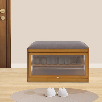 Brown Entryway Shoe Bench Shoe, Rack Bench with Cushion, Modern Hallway Sitting Stool for Home, Living Room, Porch