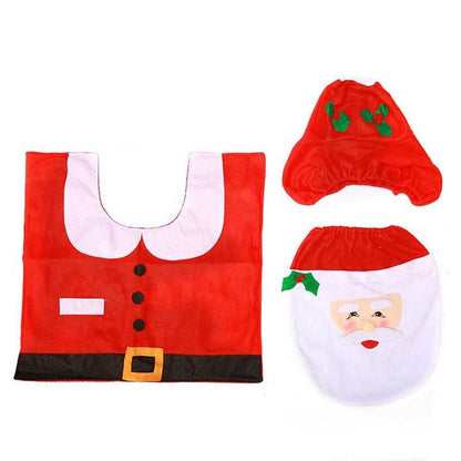 3 peças Tapetes de banho decorativos de Natal Decoração de Natal para banheiro Capa de assento de vaso sanitário de desenho animado Acessórios de banheiro