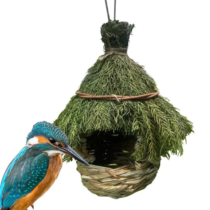 Ninho de Pássaro de Grama Tecido à Mão - Casa de Pássaro de Trama Natural para Decoração de Jardim, Artesanato Feito à Mão (Disponível para Dropshipping)