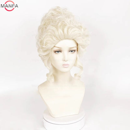 Perucas de Cosplay Maria Antonieta Princesa Médio Encaracolado Resistente ao Calor Peruca de Cabelo Sintético + Touca de Peruca