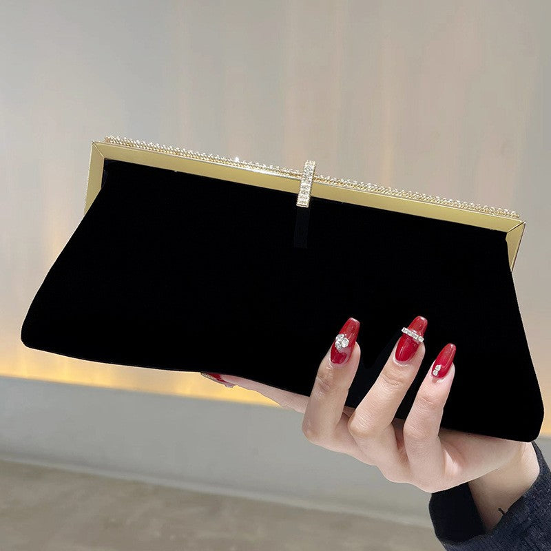 Autumn Winter Luxury Silk Velvet Clutch with Rhinestone Decoration for Formal Events Evening Party Women's Bag