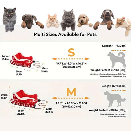 Cama Trenó de Natal Sofá Quente para Animais de Estimação de Pelúcia Removível e Lavável com Base Antiderrapante Ninho de Gato e Cachorro de Natal para Inverno Interno e Externo