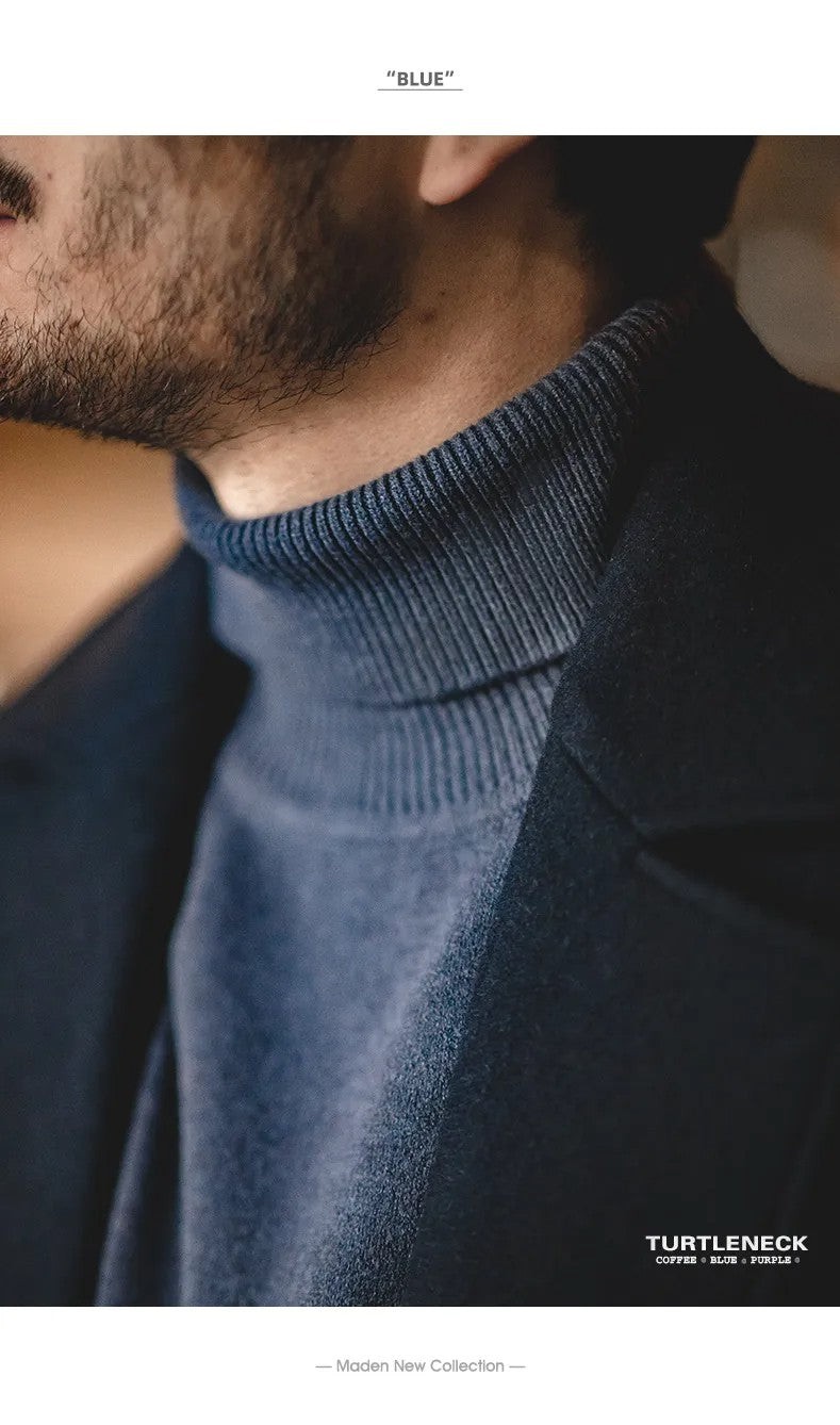 Maden Thermal Sweater Men’s Turtleneck Basic Knitted Shirts Autumn Winter Solid Thick Pullovers Turn-down Collar Soft Underwear