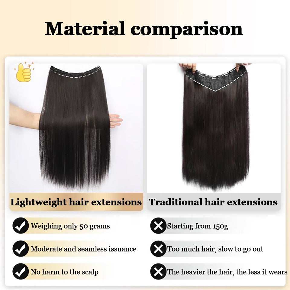 Aplique de Cabelo Sintético Liso Longo de Uma Peça com 4 Presilhas, Camada Interna Escondida, Peruca Colorida