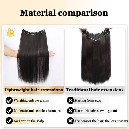 Aplique de Cabelo Sintético Liso Longo de Uma Peça com 4 Presilhas, Camada Interna Escondida, Peruca Colorida
