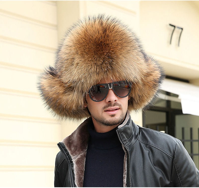 Real Fur 100% Fox Skin Russian Businessmen Pilot Bombers Full Mao Men's hat Ushanka Winter Ear Guard Hat Raccoon Fur Beanie hat