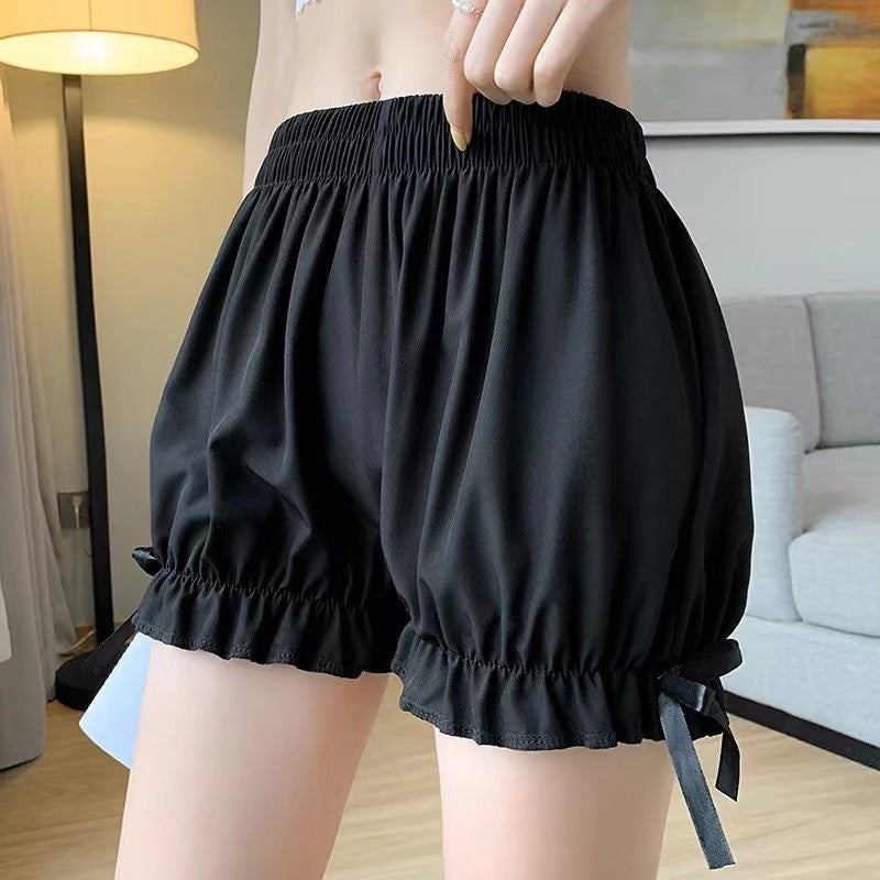 Women Lace Short Panties Imitation Silk Ruffle Bloomers Anti Exposure Safety Pants Lolita Satin Knickers Shorts Dress Pettipant