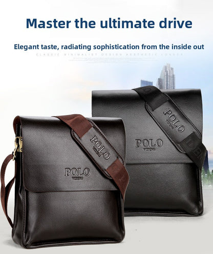 New Men's Bag, Business Shoulder Bag, Wear-resistant Waterproof PU Leather 10 Inch Capacity Men's Briefcase POLO Casual Bag