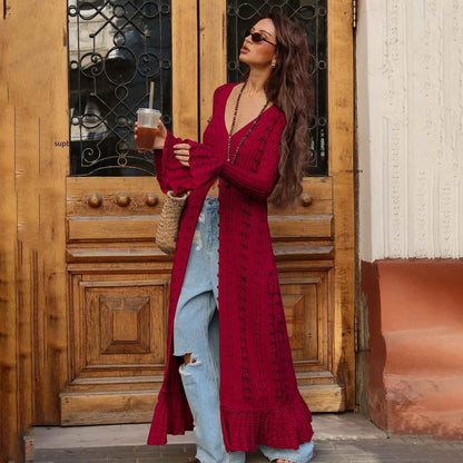 Hollow Breasted Sweater Long Dress Women Summer Party Dresses Cover Up Elegant S