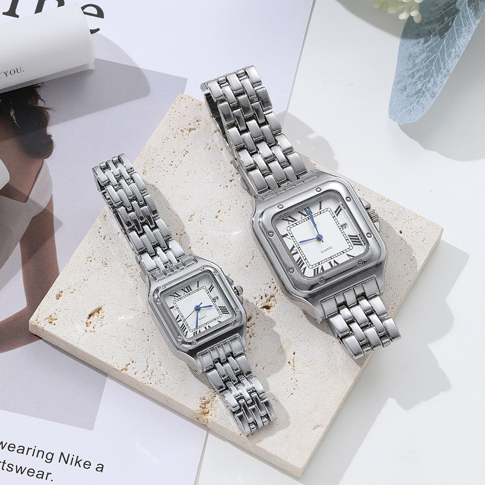 Light-luxury Ladies Watches Business Women Watch High-end Fashionable Roman scale Steel Strip Quartz Wristwatch for Couple man