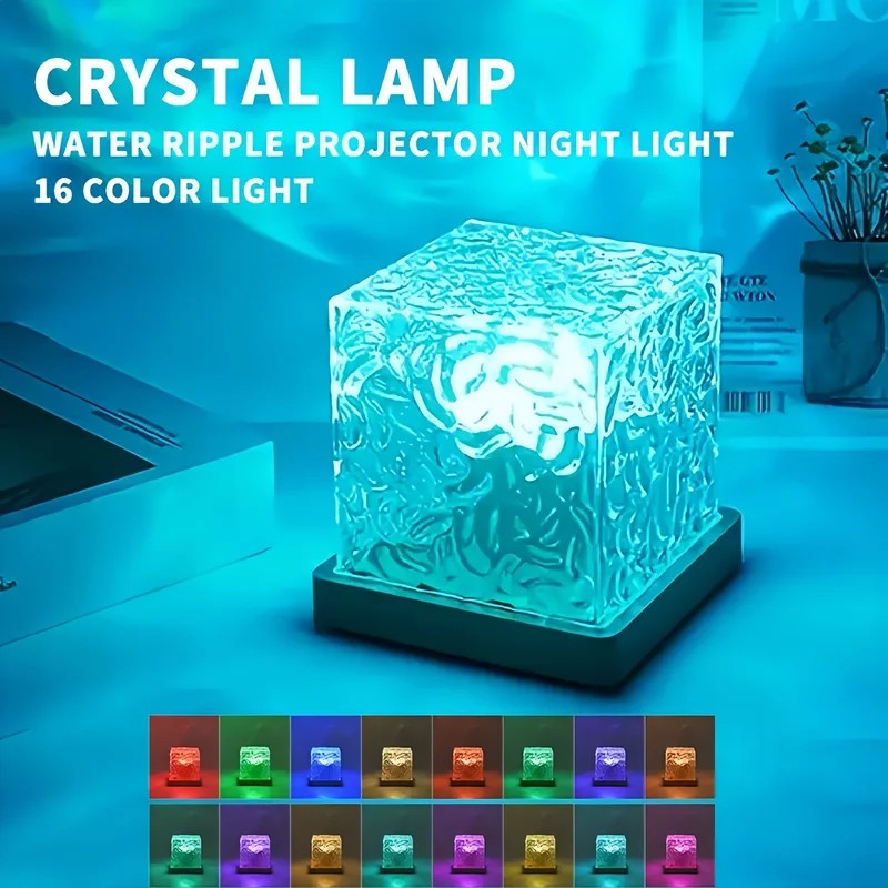 Ocean Wave Aurora Projector Light USB Remote RGB Water Ripple 16 Colors Night Light Home Office Bar Living Room Ambient Light