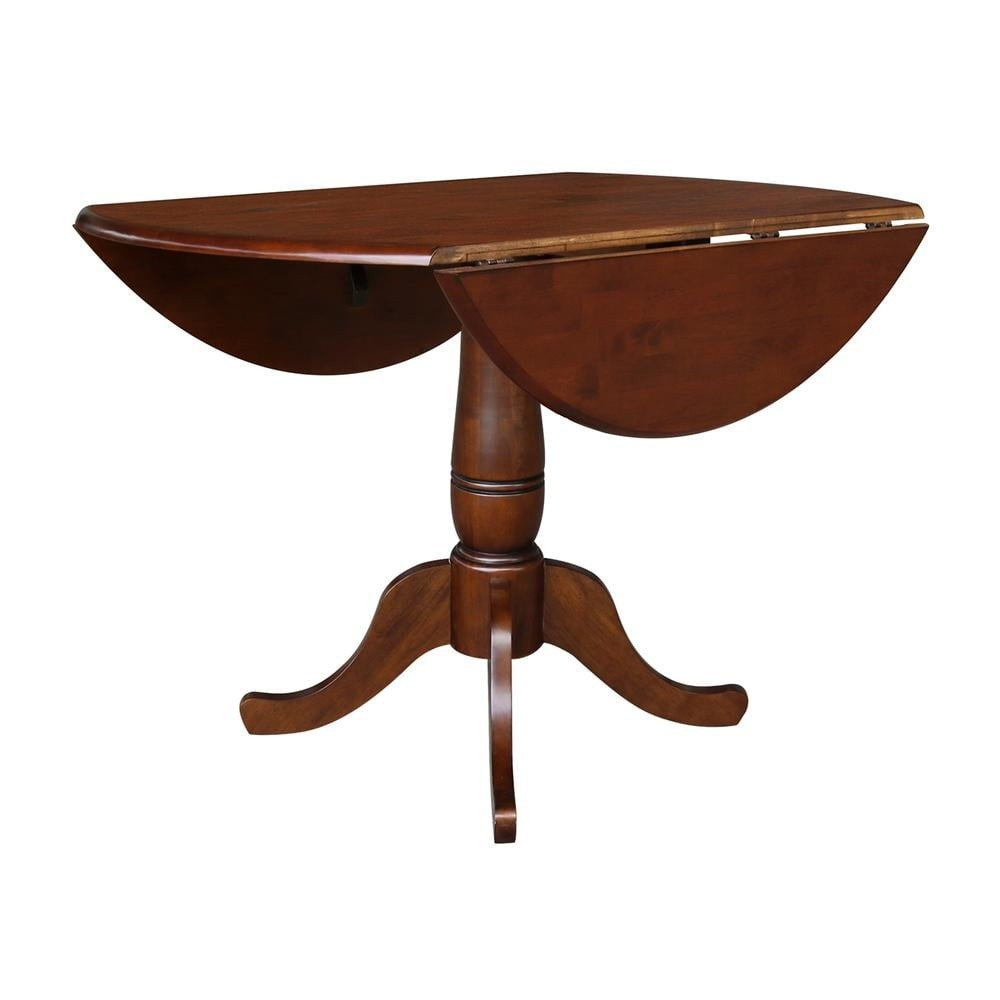 Round Dual Drop Leaf Pedestal Dining Table Solid Wood Butcher Block Indoor Furniture Assembly Required Espresso Finish 42 Inch