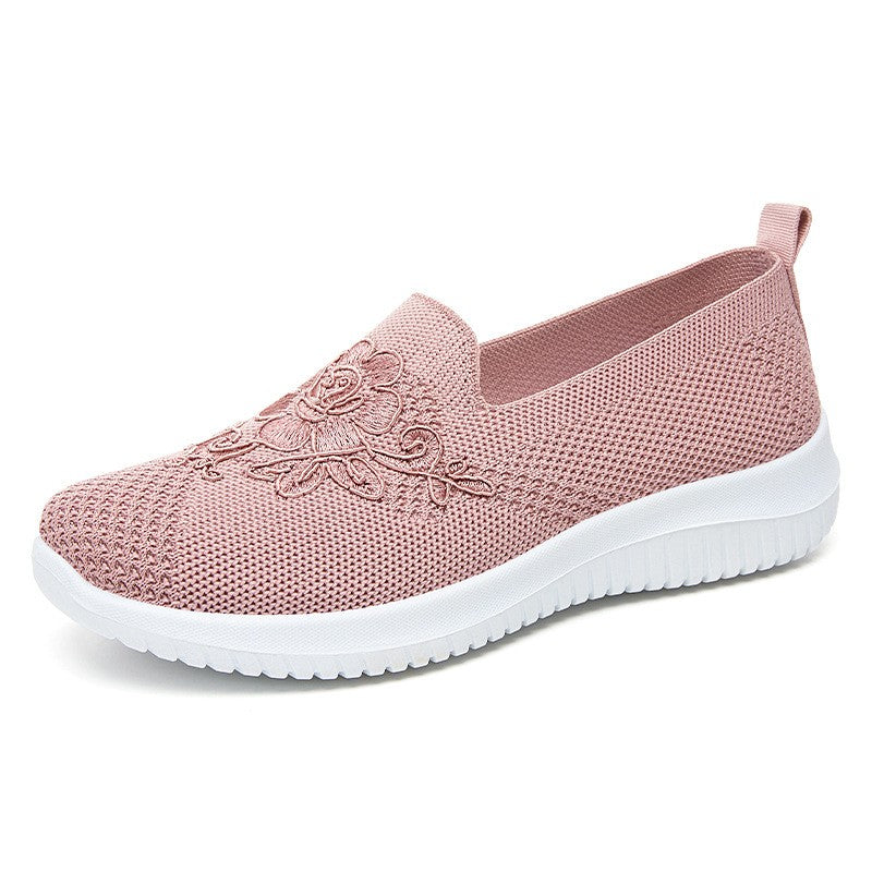 Women's Fashion Vulcanised Trainers 2025 Round Toe Breathable Flower Mesh Casual Flat Slip-On Women's Casual Vulcanised Shoes